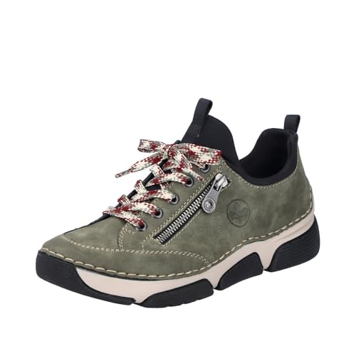 (-42%) Rieker Damen Slip-On Sneaker 45913, Frauen Halbschuhe, Grün Kombi,37 EU