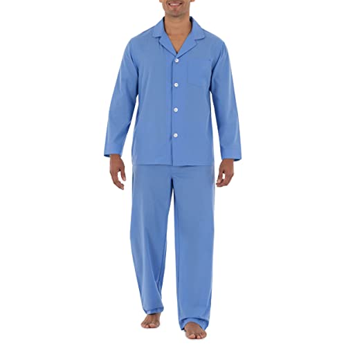 Fruit of the Loom Men's Long Sleeve Broadcloth Pajama Set, Azure Blue, Large