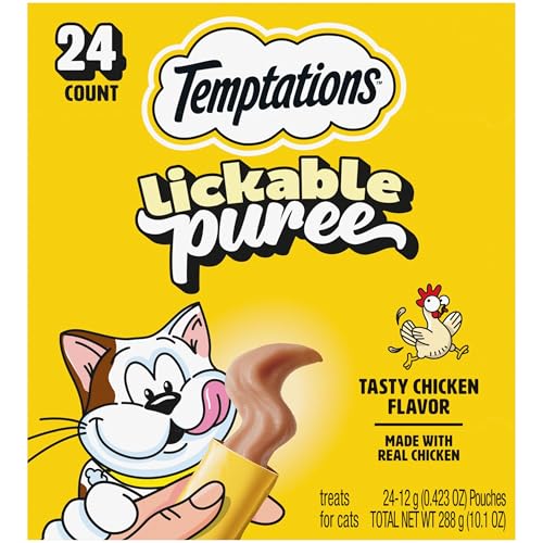 Temptations Creamy Puree Squeezable Lickable Wet Cat Treats with Chicken, 0.42 oz. Tubes, 24 Count