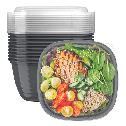 Bentgo Prep - 1-Compartment Bowls with Custom Fit Lids - Reusable, Microwaveable, Durable, PFAS & BPA-Free, Freezer and Dishwasher Safe Meal Prep Food Storage - 10 Bowls & 10 Lids (Graphite)