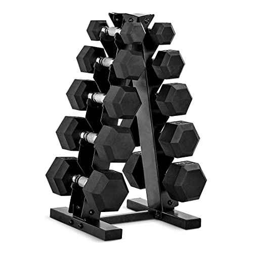 CAP Barbell Rubber Coated Dumbbell Set with Vertical Rack 100-210 lb