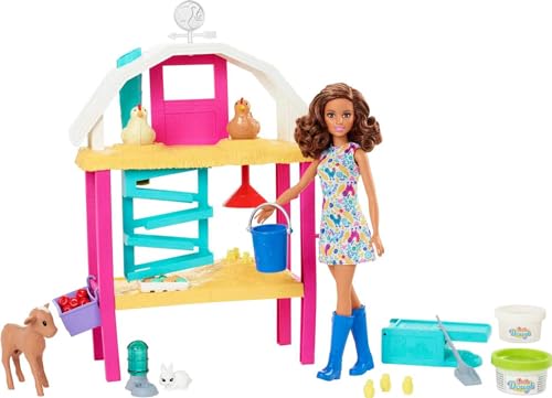 Barbie Doll and Playset with Coop, Animals, Dough, Molds and More, Hatch and Gather Egg Farm