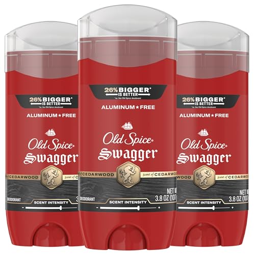 Old Spice Aluminum Free Deodorant for Men, 24/7 Odor Protection, 24/7 Freshness & Lasting Scent, Swagger with Cedarwood Scent, 3.8 oz (Pack of 3)