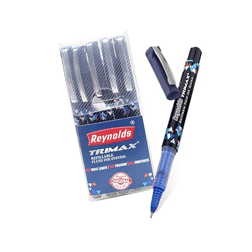 TRIMAX RollerBall Pen SET - 5 PENS BLUE | ROLLER BALL PEN FOR WRITING | PEN FOR STUDENTS & OFFICE STATIONERY | 0.5 mm TIP SIZE
