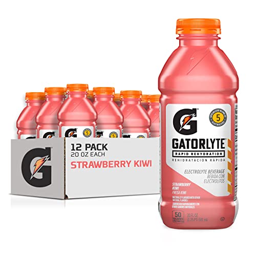 Gatorlyte Rapid Rehydration Electrolyte Drink, Strawberry Kiwi, Specialized Blend of 5 Electrolytes, Lower Sugar, No Artificial Sweeteners, No Artificial Flavors, 20 fl oz Bottles (12 Pack)
