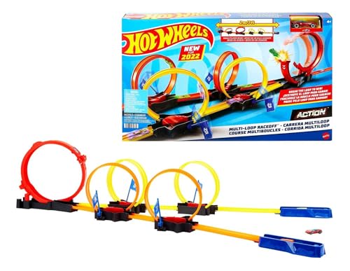 Hot Wheels Multi-Loop Race Off™ Playset, with 1 Car, Knock Down Flags to Score Points & Break the Loop, Toy for Kids 4 to 10 Years Old​