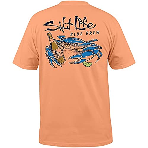 Salt Life Mens Blue Brew Crab Short Sleeve Classic Fit Shirt, Grapefruit, Small
