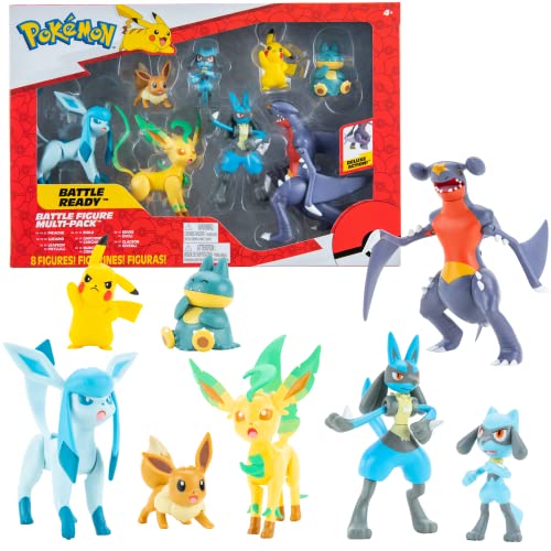 Figurine Pokemon Jouet 8Pack – Pokemon Figurine 5-11 cm – Garchomp, Pikachu, Eevee, Lucario, Riolu, Munchlax, Glaceon & Leafeon - Nouveau 2023 - Officielle Jouet Pokemon