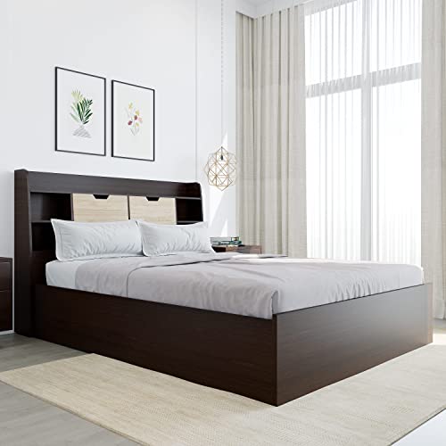 Riva Wooden Queen Bed with Headboard & Box Storage | Engineered Wood | Contemporary Design | New Wenge