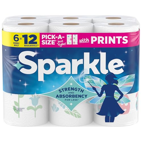 Sparkle Pick-A-Size Paper Towels, Spirited Prints, 6 Double Rolls = 12 Regular Rolls, Everyday Value Paper Towel With Full And Half Sheets
