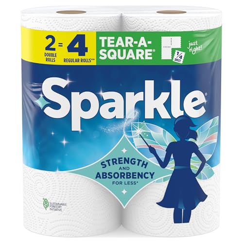 Sparkle Tear-A-Square Paper Towels, 2 Double Rolls = 4 Regular Rolls, Customizable Sheet Size Paper Towel