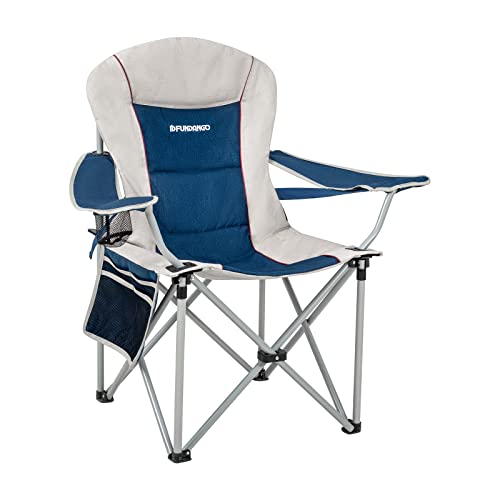 FUNDANGO Padded Camp Chair,Ca...17.7" W x 36.2" H,Blue/Beige
