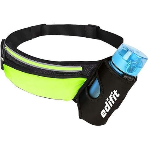 Edifit, Running Belt, Phone Holder, Water Bottle for Running, Men and Women, Running Waist Belt, Waterproof, with Zipper, Adjustable and Reflective Strap (Black)