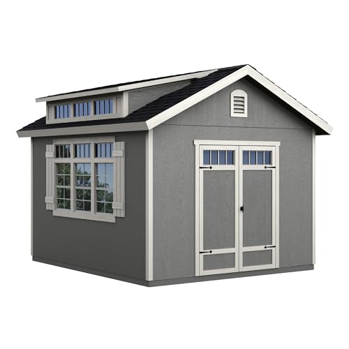 Handy Home Products Windemere 10x12 Do-it-Yourself Wooden Storage Shed with Floor, Beige