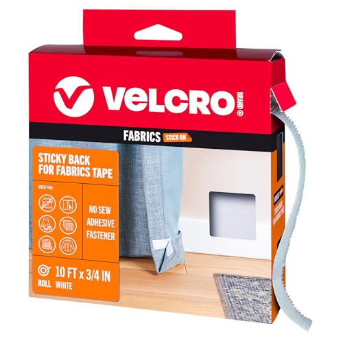 VELCRO Brand Sticky Back for Fabrics, 10 Ft Bulk Roll No Sew Tape with Adhesive, Cut Strips to Length Permanent Bond to Clothing for Hemming Replace Zippers and Snaps, White