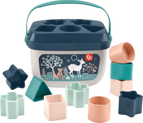 Fisher-Price Stacking Toy Baby’s First Blocks Set of 10 Shapes for Sorting Play for Infants Ages 6+ Months, Navy Fawn​