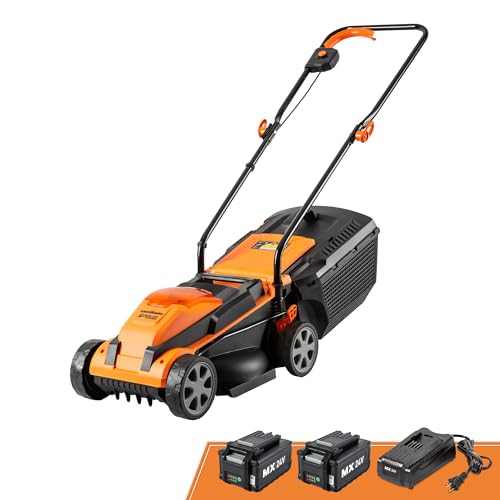 LawnMaster CLM2413A Cordless 13-Inch Lawn Mower 24V Max with 2X4.0Ah Battery and a ChargerElectric Lawn Mower Corded, 1