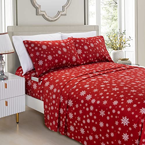 Elegant Comfort Luxury Soft Bed Sheets Holiday Pattern 1500 Premium Hotel Quality Microfiber - Softness Wrinkle and Fade Resistant (4-Piece) Bedding Set, Twin, Snowflake-Burgundy