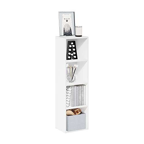 Furinno PASIR Book Shelf, 4-Tier Modern Bookshelf, Open Shelves Bookcase 9" x 12" x 42", for Living Room, Bedroom, Home Office, White