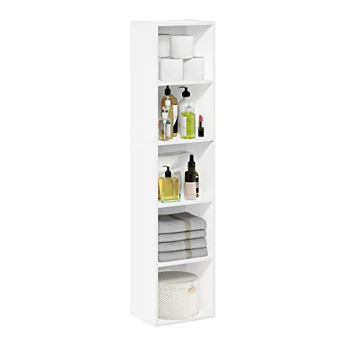 Furinno PASIR Book Shelf, 5-Tier Modern Bookshelf, Open Shelves Bookcase 9" x 12" x 52", for Living Room, Bedroom, Home Office, White