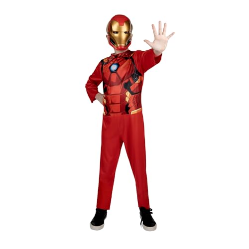 Marvel Iron Man Official Youth Halloween Costume - Premium Quality Fabric Jumpsuit with Printed Design and Plastic Mask (L) Red