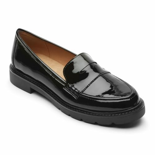 Rockport Women's Kacey Penny Loafer Flat, Black Patent, 10