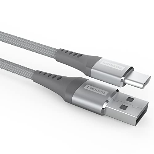 Lenovo USB A to Type-C Tangle-free Aramid fiber braided 1.2m cable with 4A Fast charging & 480 MBPS data transmission, certified 10000+ bend lifespan,