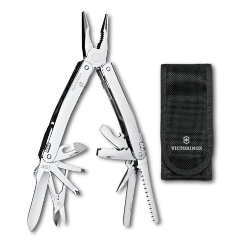 Victorinox Swiss Tool Spirit MX Swiss Army Knife, 24 Function Swiss Made Multitool with Large Blade, Pliers and Wire Cutter - Silver with Nylon Pouch