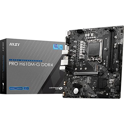 MSI PRO H610M-G DDR4 Motherboard (12th/13th/14th Gen Intel Core, LGA 1700 Socket, DDR4, PCIe 4, SATA 6Gb/s, 1Gbps LAN, M.2 Slots, USB 3.2, mATX)