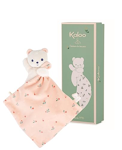 Kaloo - Carré Douceur - Leaves of Love Teddy Bear Comforter - Square: 7.1" x 7.1" / 18 x 18 cm - Babies’ Soft Toy - Ultra-Soft Materials - Gift Box - K972005