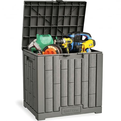 EAST OAK Outdoor Storage Box, 31 Gallon Deck Box Indoor and Outdoor Use, Waterproof Resin Storage Bin for Package Delivery, Patio Cushions, Gardening Tools, Lockable, UV Resistant, Grey