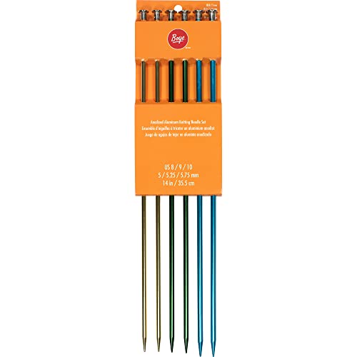 Boye 32936604000M Anodized Aluminum Straight Knitting Needle Set, US Sizes 8, 9, 10, 3 Sets
