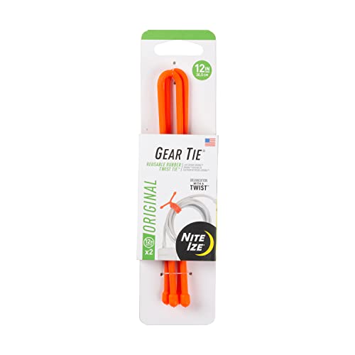 Nite Ize, Inc. GT12-31-2R3 Nite Ize Original Gear, Reusable Rubber, 12 Inch, 2-Pack, Bright Orange, Made in The USA Twist Tie, 2 Count (Pack of 1)