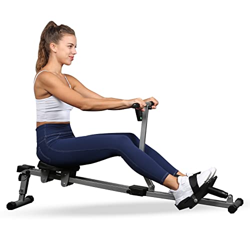 YSSOA Rowing Machine Rower Ergometer, with 12 Levels of Adjustable Resistance, Digital Monitor and 260 lbs of Maximum Lo
