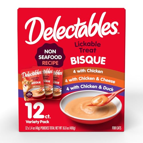 Delectables Bisque Non-Seafood Lickable Wet Cat Treats, Variety Pack, 12 Count (Pack of 1)