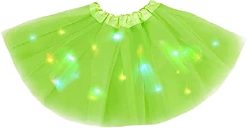 Bybyseno Girl Tutu Skirt, Light Up LED Ballet Tutu Skirt 2-8 Years Fluffy Ballet Dress Up Costume for Kids Party 3-Layer Multicolor Skirts (Green-1)