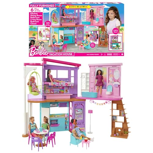 Casa de Bonecas Barbie Malibu Mattel. Casa com dois andares, móveis e mais de 30 peças para brincar e criar histórias. P...