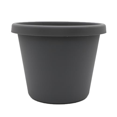 The HC Companies Prima Round Plastic Plant Pot w/Rolled Rim - Lightweight & UV Resistant Flower Pot for Herbs & More - Outdoor & Indoor Plant Pots w/Drainage (12 inch, Warm Gray, Pack of 1)