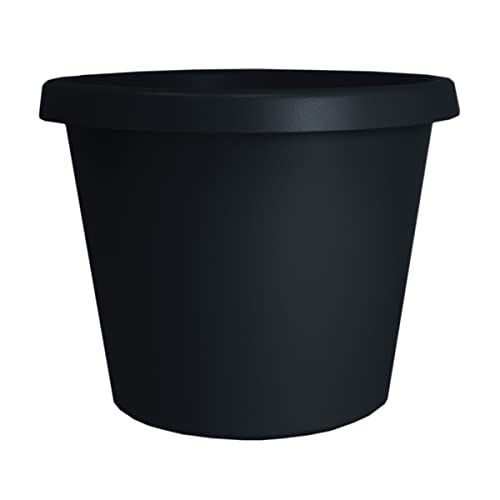 The HC Companies 16 Inch Round Prima Planter - Plastic Plant Pot with Rolled Rim for Indoor Outdoor Plants Flowers Herbs, Black