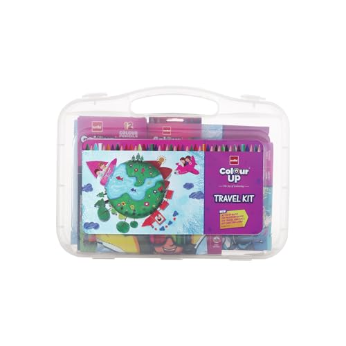 Cello ColourUp Travel Kit | Includes Crayons, Colour Pencils, Sketch Pens, Clay, DIY Passport & Bag Tag | Travel Friendly Suitcase Pack | Ideal for Ki