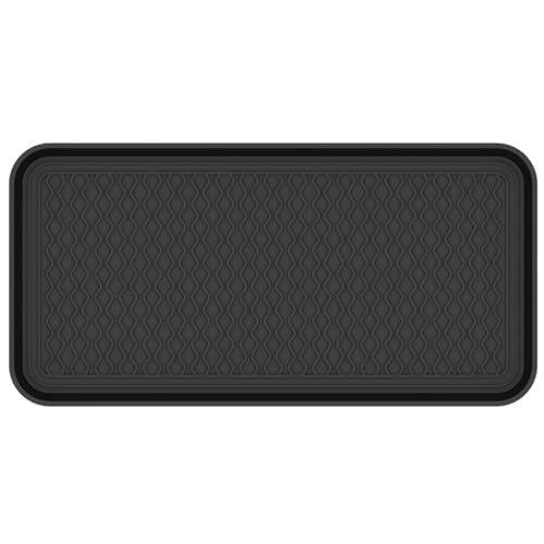 Ottomanson 15” x 30” Multi-Purpose Boot Tray - Waterproof Mat for Shoes, Pet Food, Litter Box, Painting & Planting - 1.2” Raised Edge for Spill Protection