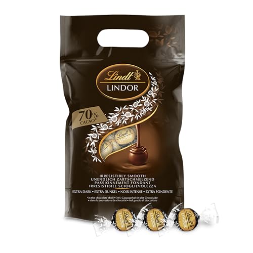 (-31%) Lindt LINDOR Schokoladen Kugeln extra dunkel | ca. 80 Kugeln Edelbitterschokolade | Dunkle Schokolade mit 70% Kakao | Großpackung, Pralinen-Geschenk, 1kg (1er Pack)