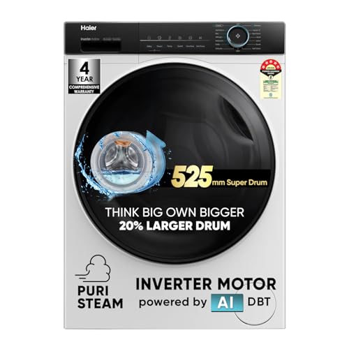 Haier 8 kg 5 Star Powered by AI-DBT with PuriSteam, 525mm Super Drum Fully Automatic Front Load Washing Machine (HW80-IM12929C, Inverter Motor with In