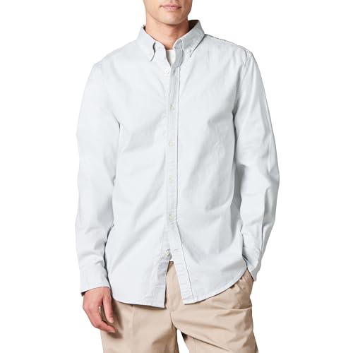 Amazon Essentials Men's Oxford Shirt, Slim-Fit Stretch, Long-Sleeve, Button Up, Light Grey, Large