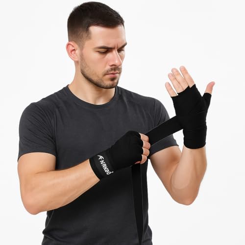 HIPKOO SPORTS Nylon Boxing Hand Wraps Elastic Hand & Wrist Support for Kickboxing Training Gym Workout (Size: 104 Inch)