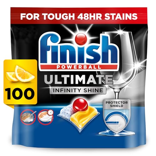 Finish Dishwasher Tablet, Ultimate Infinity Shine, 100 Tabs, Lemon Sparkle, Clean & Shine Detergent Tabs, Tough on Grease Stains, Effective for Short Eco Cycle