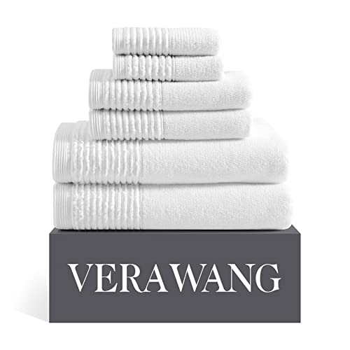 Vera Wang - Bath Towels, Super Soft 100% Cotton Towel Set, Highly Absorbent with a Medium-Weight Plush Feel, Low Linting & Fade Resistant Bathroom Towels (Sculpted Pleat White, 6 Piece)