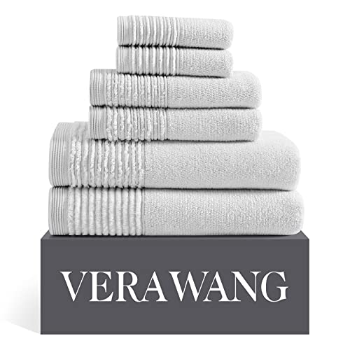 Vera Wang - Bath Towels, Super Soft 100% Cotton Towel Set, Highly Absorbent with a Medium-Weight Plush Feel, Low Linting & Fade Resistant Bathroom Towels (Sculpted Pleat Grey, 6 Piece)