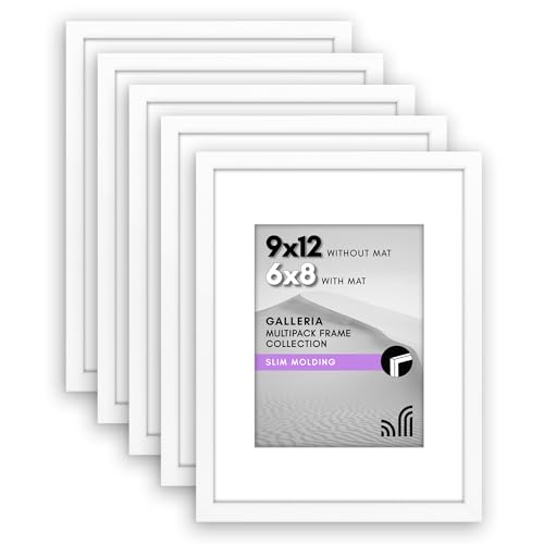 Americanflat 9x12 Picture Frame Set with Polished Plexiglass - Use as 6x8 or 8x12 - Galleria Collection - White