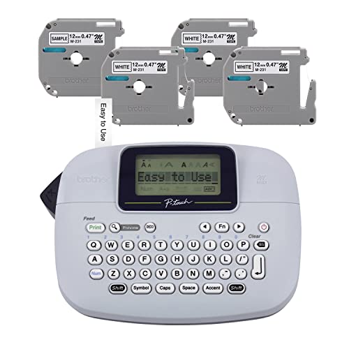 Brother PT-M95 P-Touch Monochrome Label Maker Bundle (4 Label Tapes Included),WhiteBrother PT-M95 P-Touch Monochrome La